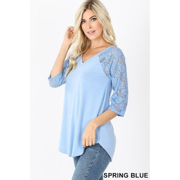 Zenana fuchsia Lace Sleeve Dolphin Hem Top - Picture 9 of 13